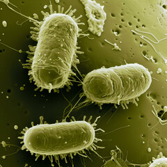 Escherichia Coli Bacteria Close-Up Under Microscope - obrazy, fototapety, plakaty