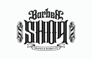 Vintage labels illustration for barbershop. Badge logo design concept