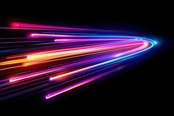 Dynamic colorful light trails creating high-speed motion effect on black - Abstract vector illustration - obrazy, fototapety, plakaty