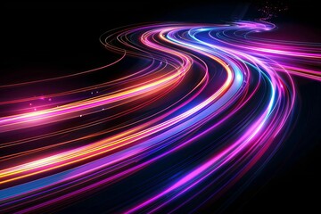 Dynamic colorful light trails creating high-speed motion effect on black - Abstract vector illustration - obrazy, fototapety, plakaty