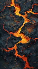 Close-up view of lava flow with rich detail, showcasing the intense heat and fluid movement. Mesmerizing volcanic landscape.