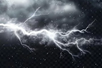 Tuinposter Dramatic lightning bolt strike isolated on transparent background, powerful electrical discharge in stormy weather illustration © Lucija
