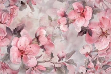 Delicate watercolor cherry blossoms in full bloom, offering a soft and romantic aesthetic for greeting cards, wedding invitations, and spring-themed designs. Seamless pattern.