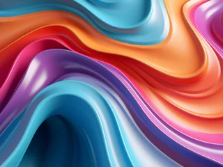 Zelfklevend Fotobehang Engage with a multicolored wavy pattern in this abstract 3D render. © Llama-World-studio