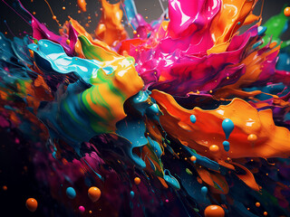 Dive into a colorful and chaotic world depicted in a 3D-generated oil paint splatter image.
