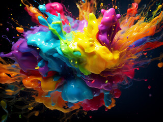 Experience the dynamic energy of colorful oil paint splashes in this 3D-rendered backdrop.