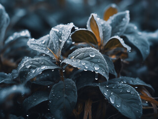 Winter plant after ice rain.