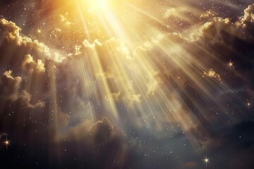 Divine light shining from heaven, spiritual enlightenment, God's presence visualization