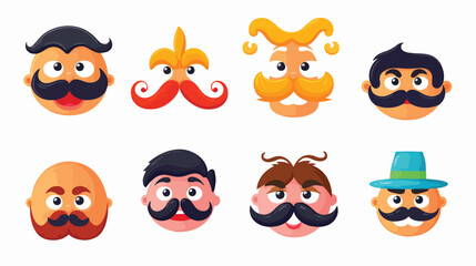 Cartoon faces with emotions and mustache. Vector co