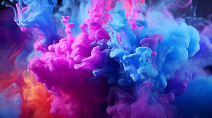 Clubs of multicolored neon smoke, ink. An explosion, a burst of holi paint. Abstract psychedelic...