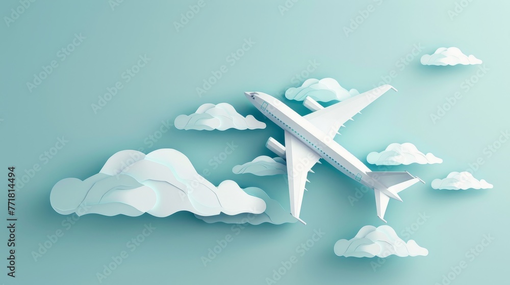 Aufkleber design paper art and handicraft of an airplane over a cloud.