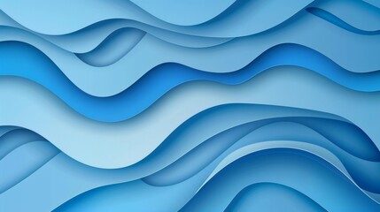 Blue abstract papercut background with simple shapes. Modern illustration of smooth bending 3D objects.