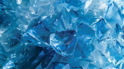 Interlocking blue crystals with intricate reflections in close-up. Deep blue hue of crystal complexity captured in detail.