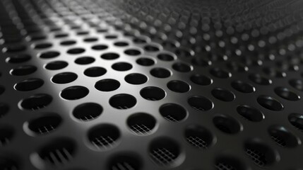 Macro shot of speaker grille texture for superior sound experience. Detailed perspective of audio equipment grille.