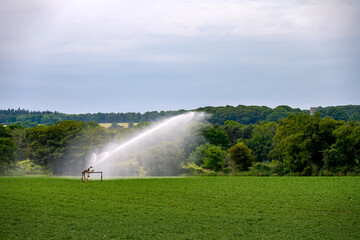 Watering fields in North Norfolk in spring during the day