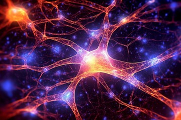 Obraz premium Depict the neural connections as glowing paths or streams of light stemming from the central brain structure, linking various points within. 