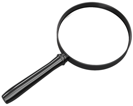 A generic black magnifying glass with lens and surrounding area transparent