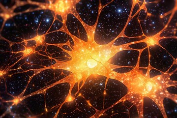  Depict the neural connections as glowing paths or streams of light stemming from the central brain structure, linking various points within. 