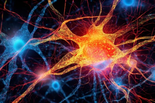  Depict the neural connections as glowing paths or streams of light stemming from the central brain structure, linking various points within. 