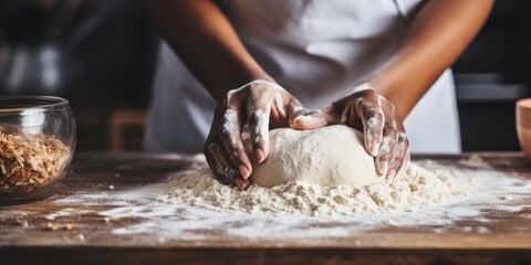 Obraz na płótnie Canvas woman kneading dough for baking Generative AI