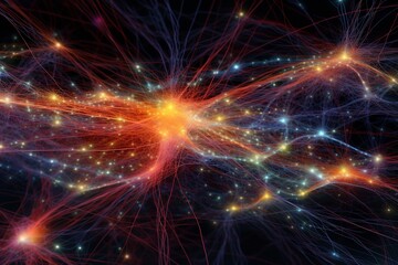 Fototapeta premium Depict the neural connections as glowing paths or streams of light stemming from the central brain structure, linking various points within. 