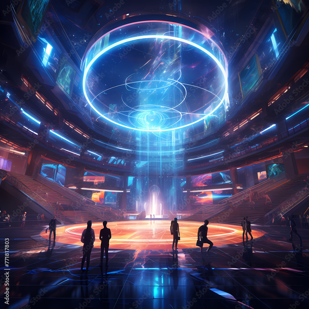 Wall mural A futuristic sports arena with holographic players