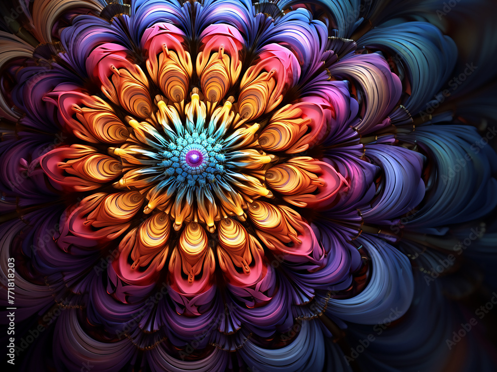 Poster fractal designs display infinite complexity and self-similarity in digital art.