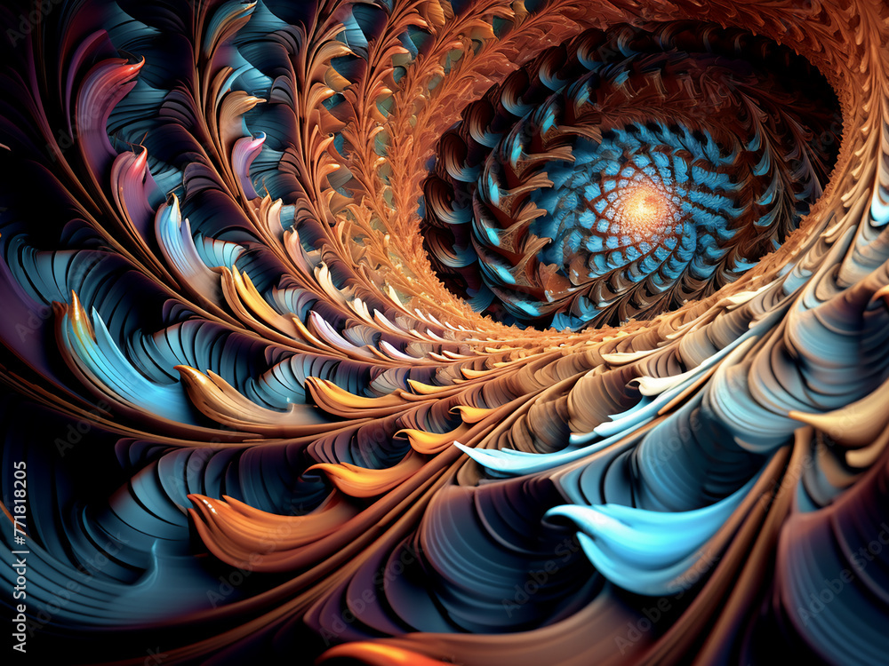 Poster computer-generated fractal design showcases endless intricate patterns.