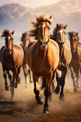 horses galloping in the steppe Generative AI