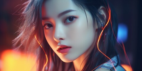 asian girl k-pop portrait Generative AI - obrazy, fototapety, plakaty