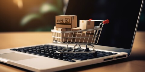 ordering and delivering goods online shopping cart laptop Generative AI - obrazy, fototapety, plakaty