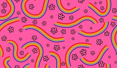 Abstract pride doodle seamless lgbtq rainbow stripes pattern for fabrics and linens and summer party accessories