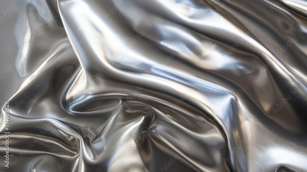 Poster sleek silver fabric adorned with a captivating wave pattern, adding a touch of elegance and sophisti