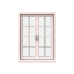 Pink rectangle window with white wood frame on transparent building facade