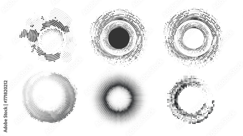 Poster set of abstract halftone vector elements for design. collection of modern abstract halftone backgrou