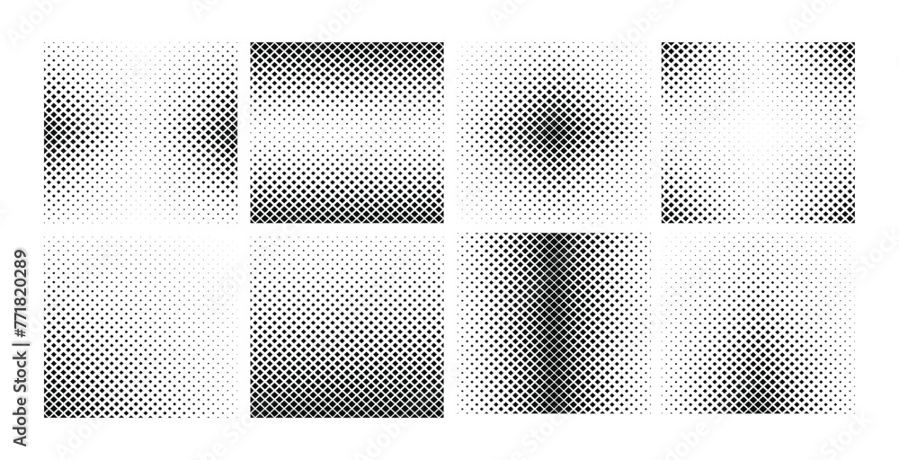 Poster abstract square halftone icons set. collection of abstract halftone vector element