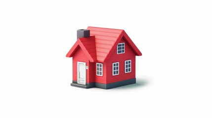 On a white background, an illustration of a cool detailed red house icon is shown.