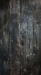 Black wooden board adorned with distinctive burn marks and rugged holes, exuding a rustic and weathered charm.