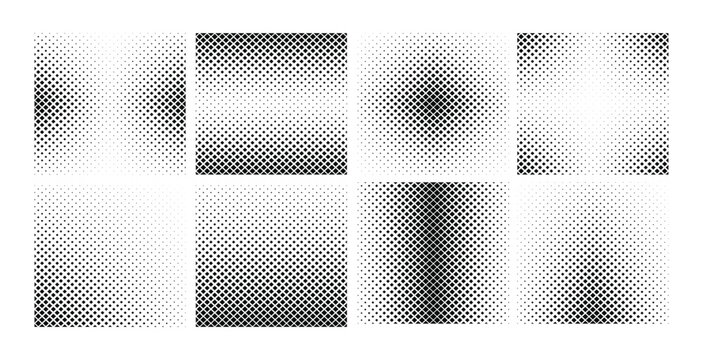 Abstract square halftone icons set. Collection of abstract halftone vector element