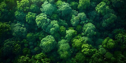 Naklejka na ściany i meble The Importance of Lush Green Tree Branches in a Tropical Forest for Oxygen and Carbon Reduction. Concept Tropical Forests, Tree Branches, Oxygen Production, Carbon Reduction, Ecosystem Benefits
