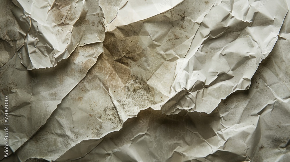Poster piece of paper featuring abundant wrinkles and creases, adding texture and character to creative pro