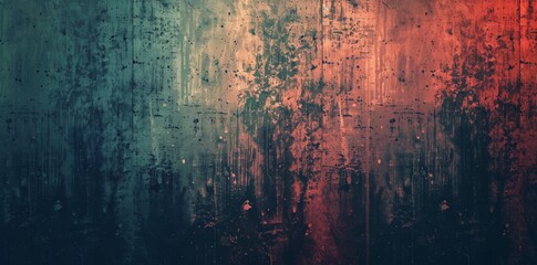 A wall with a graffiti-like design with a blue, red, and green color scheme - obrazy, fototapety, plakaty