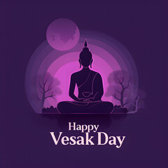 Silhouette of Buddha meditating under the moonlight during Vesak Day