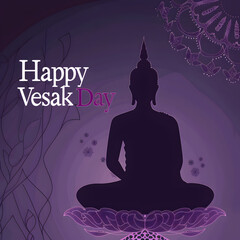 A peaceful and spiritual celebration of Vesak Day with a silhouette of Buddha in meditation