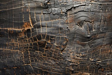 Visual featuring wood with a dark, burnt look, highlighting its weathered texture and rich, earthy...