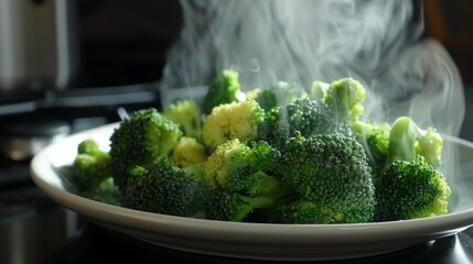 An image of broccoli on a plate in close-up