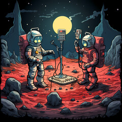 Robot karaoke night in a lunar crater.