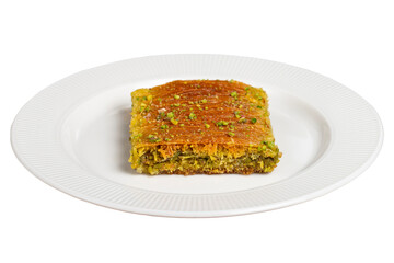 Wicker kadayıf. Traditional Turkish cuisine desserts. Wicker kadayıf with pistachios isolated on white background.