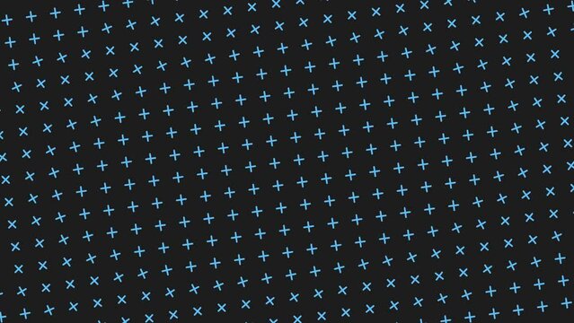 Symmetrical grid of blue crosses on a black background, forming a pattern. Each cross intersects with others, creating a visually striking design