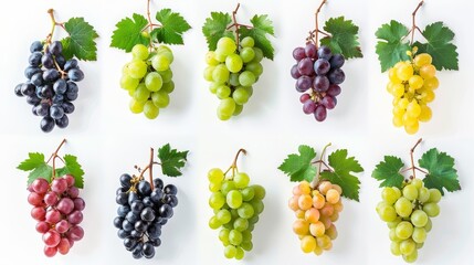 Grapes with ripe leaves isolated on white backgrounds - obrazy, fototapety, plakaty